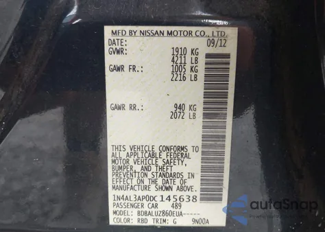 2013 Nissan Altima 2.5/S/Sv/Sl from USA, damaged, VIN 1N4AL3AP0DC145638